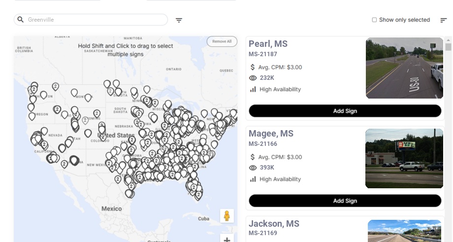 Billboard advertising in Greenville Ms, Mississippi - Choose your favorite location