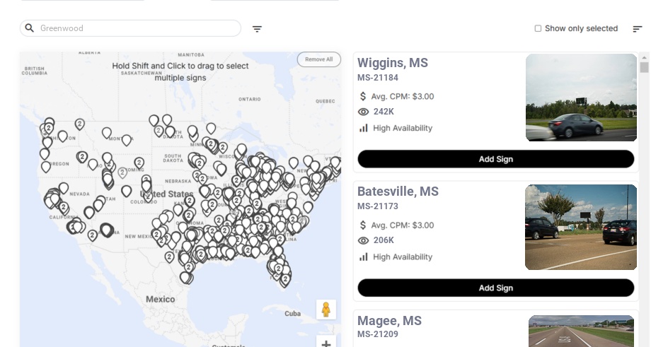 Billboard advertising in Greenwood Ms, Mississippi - Choose your favorite location