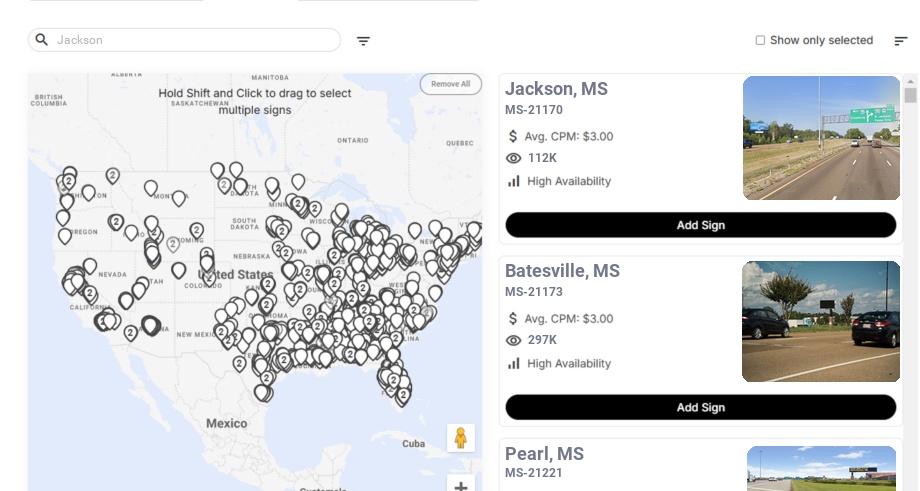 Billboard advertising in Jackson Ms, Mississippi - Choose your favorite location