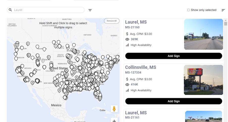 Billboard advertising in Laurel Ms, Mississippi - Choose your favorite location