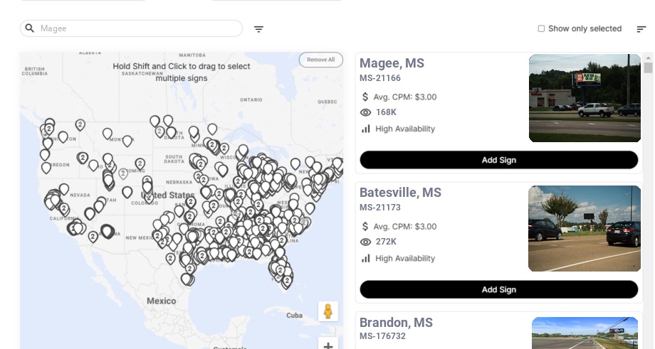 Billboard advertising in Magee Ms, Mississippi - Choose your favorite location