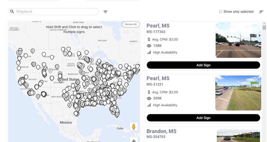 Billboard advertising in Ridgeland Ms, Mississippi - Choose your favorite location