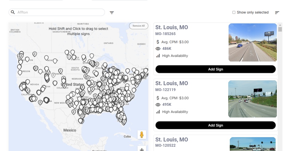 Billboard advertising in Affton Mo, Missouri - Choose your favorite location