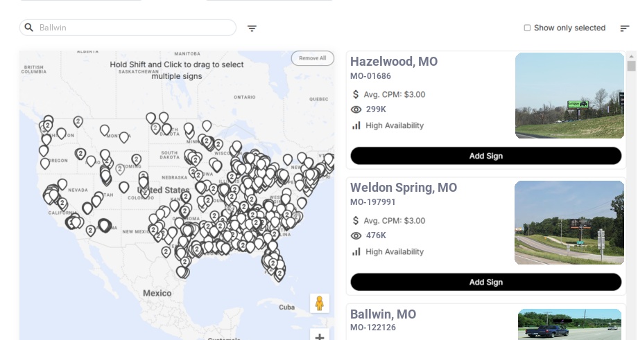Billboard advertising in Ballwin Mo, Missouri - Choose your favorite location