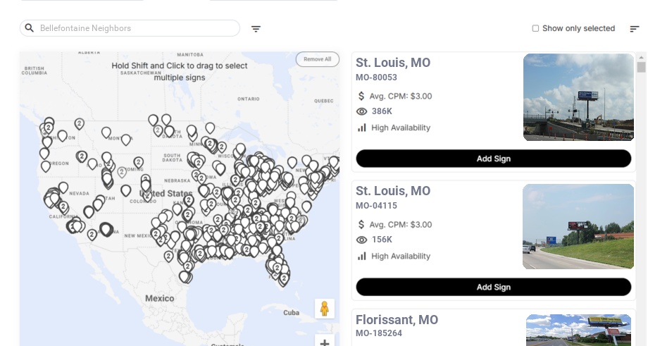 Billboard advertising in Bellefontaine Neighbors Mo, Missouri - Choose your favorite location