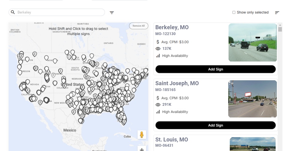 Billboard advertising in Berkeley, Missouri - Choose your favorite location