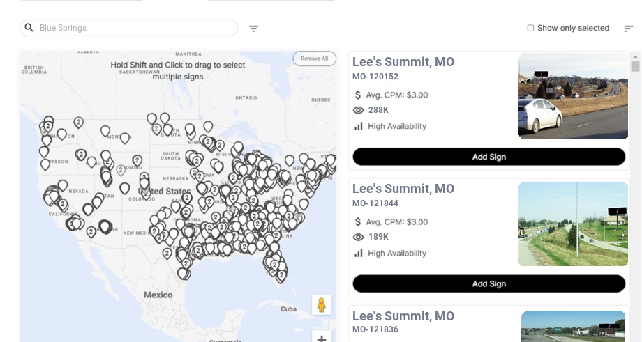 Billboard advertising in Blue Springs Mo, Missouri - Choose your favorite location
