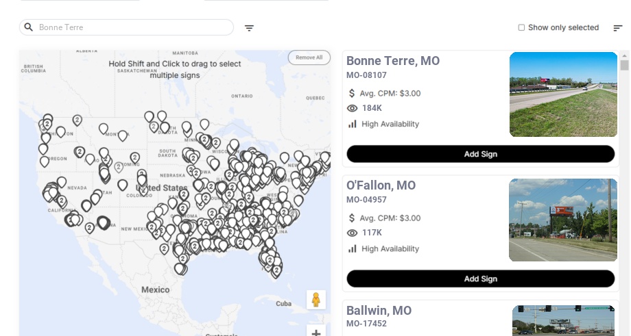 Billboard advertising in Bonne Terre Mo, Missouri - Choose your favorite location
