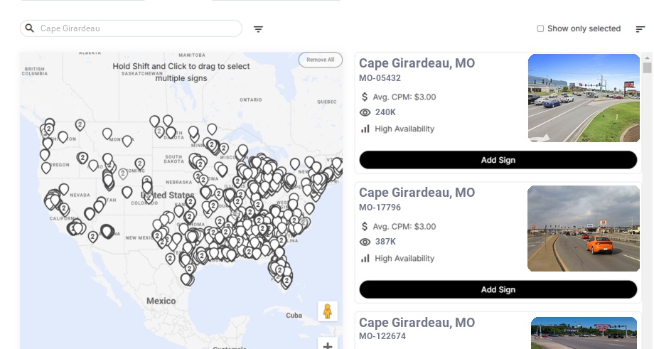 Billboard advertising in Cape Girardeau Mo, Missouri - Choose your favorite location