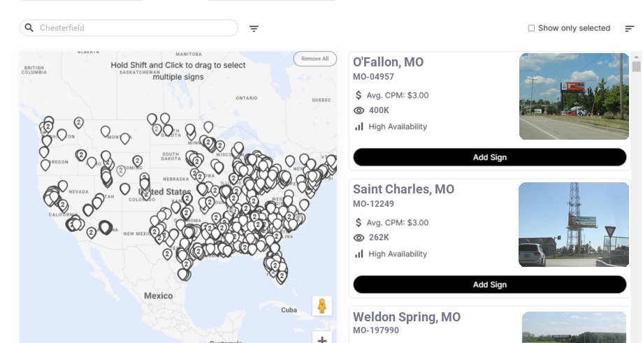 Billboard advertising in Chesterfield Mo, Missouri - Choose your favorite location