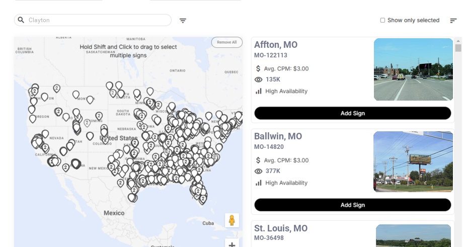 Billboard advertising in Clayton Mo, Missouri - Choose your favorite location
