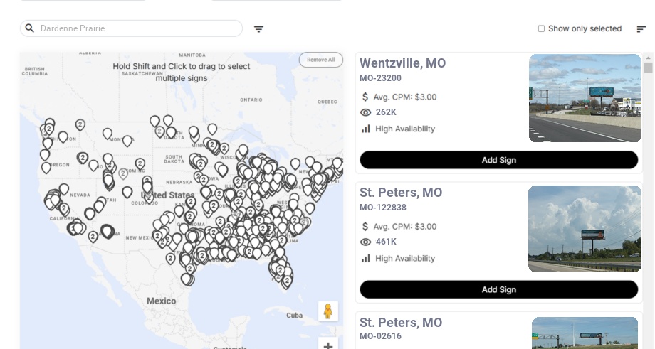 Billboard advertising in Dardenne Prairie Mo, Missouri - Choose your favorite location