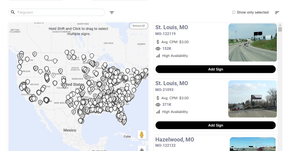 Billboard advertising in Ferguson Mo, Missouri - Choose your favorite location