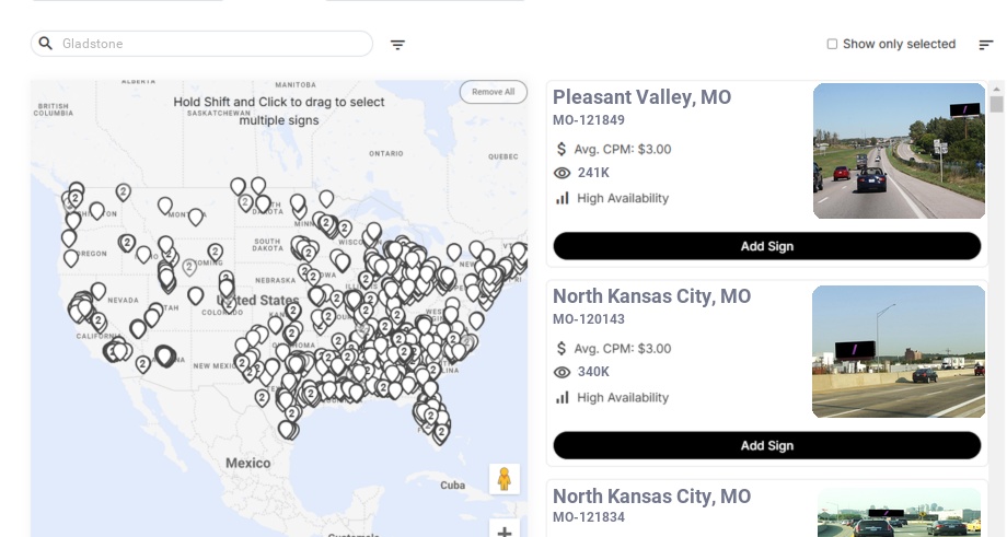 Billboard advertising in Gladstone Mo, Missouri - Choose your favorite location