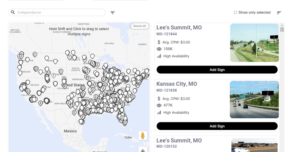Billboard advertising in Independence Mo, Missouri - Choose your favorite location
