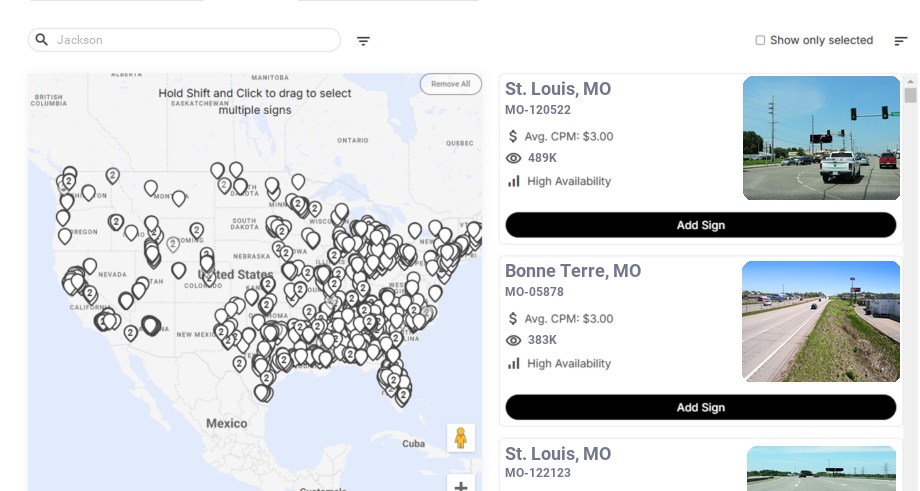 Billboard advertising in Jackson, Missouri - Choose your favorite location