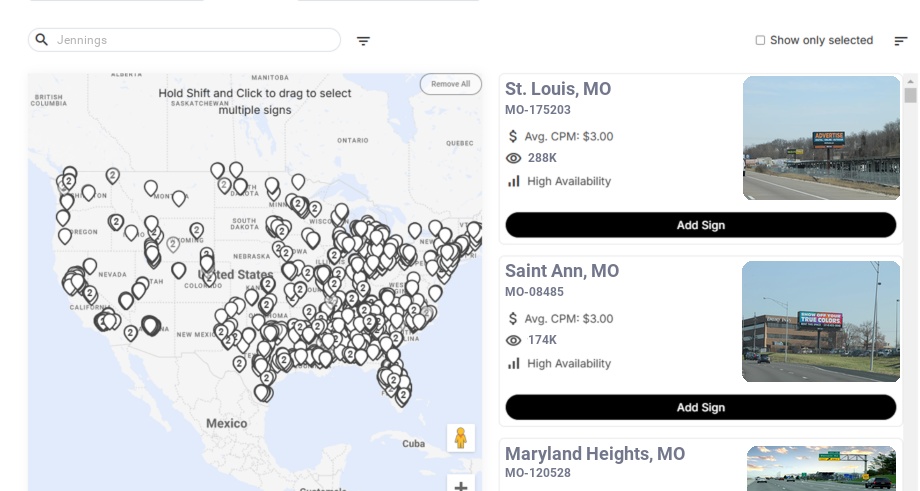 Billboard advertising in Jennings Mo, Missouri - Choose your favorite location