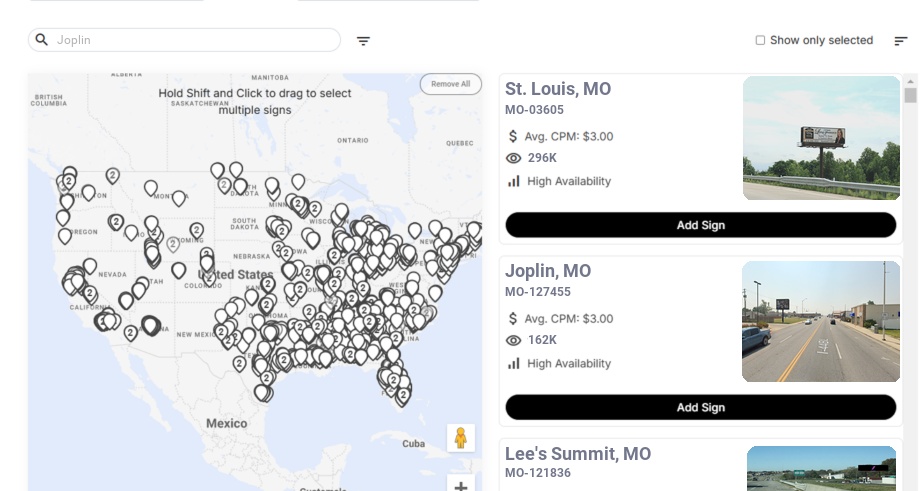 Billboard advertising in Joplin Mo, Missouri - Choose your favorite location