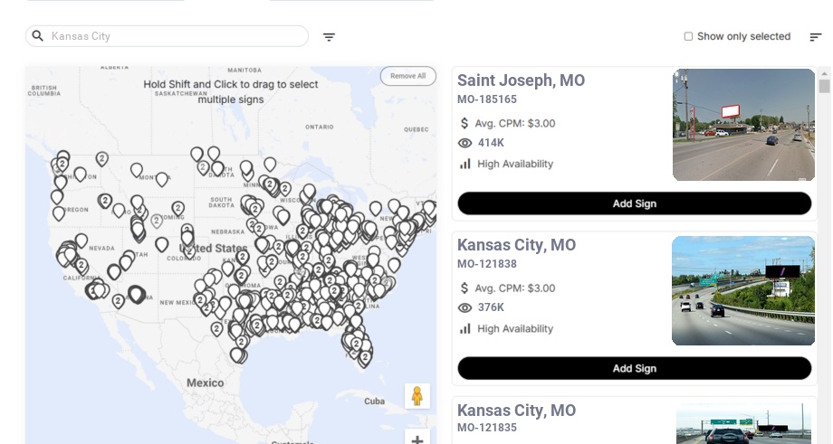 Billboard advertising in Kansas City Mo, Missouri - Choose your favorite location