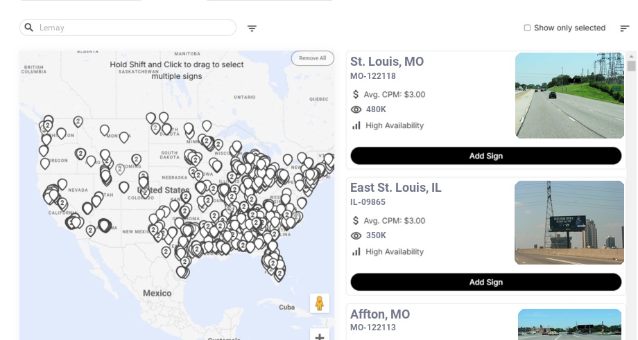 Billboard advertising in Lemay Mo, Missouri - Choose your favorite location