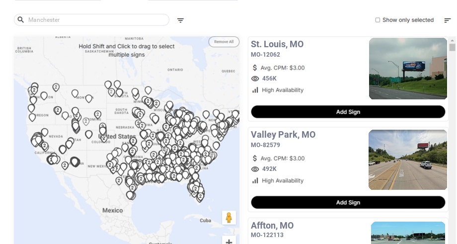 Billboard advertising in Manchester Mo, Missouri - Choose your favorite location