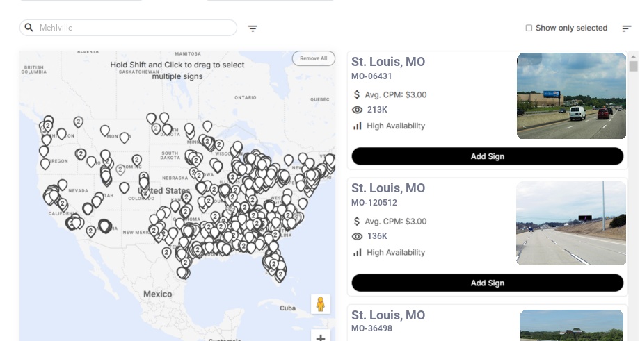 Billboard advertising in Mehlville Mo, Missouri - Choose your favorite location