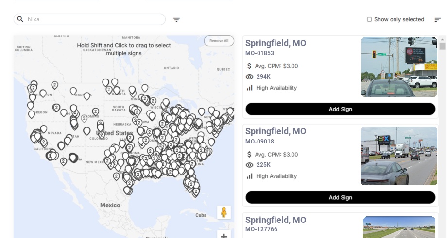 Billboard advertising in Nixa Mo, Missouri - Choose your favorite location