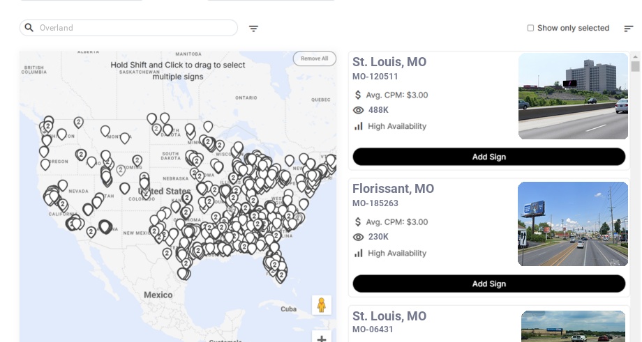 Billboard advertising in Overland Mo, Missouri - Choose your favorite location
