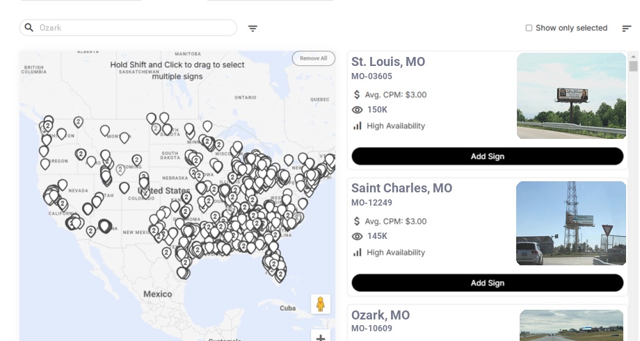 Billboard advertising in Ozark Mo, Missouri - Choose your favorite location