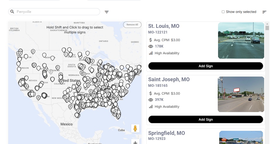 Billboard advertising in Perryville Mo, Missouri - Choose your favorite location