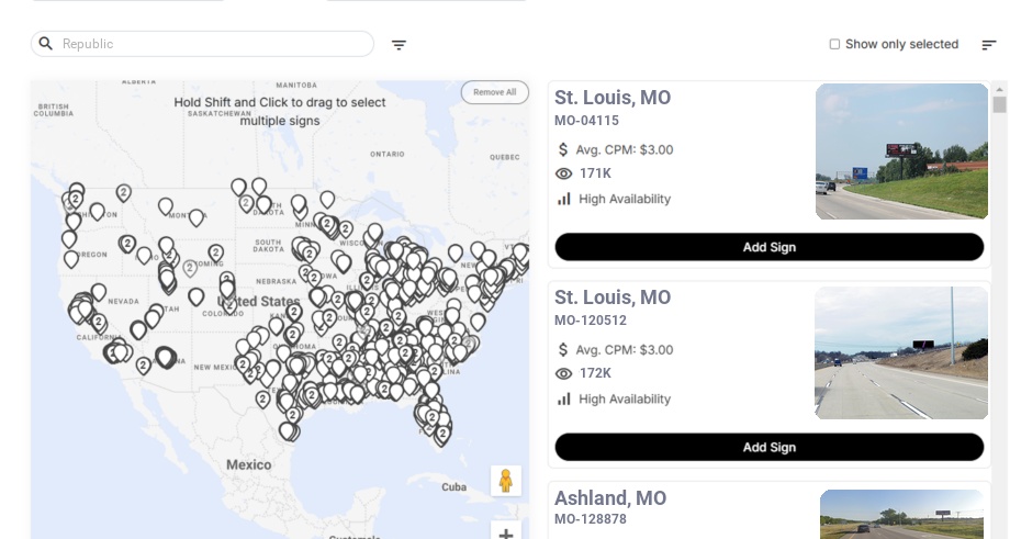 Billboard advertising in Republic Mo, Missouri - Choose your favorite location