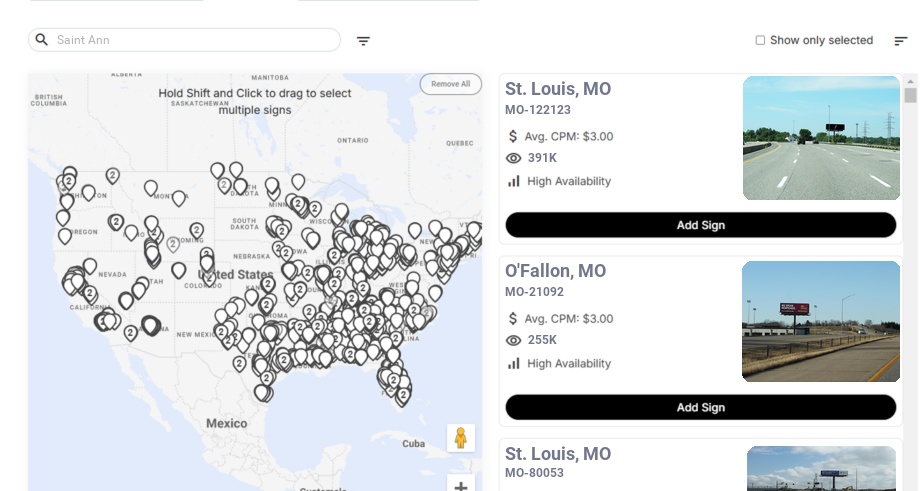 Billboard advertising in Saint Ann Mo, Missouri - Choose your favorite location