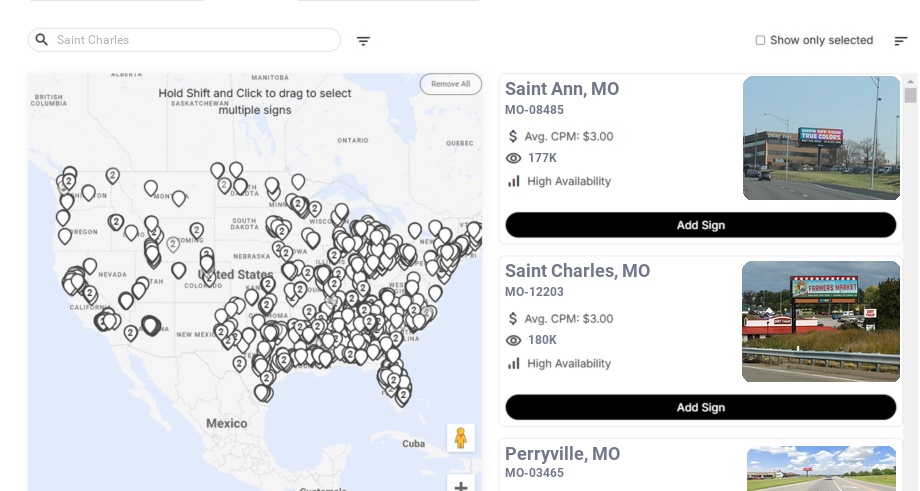 Billboard advertising in Saint Charles Mo, Missouri - Choose your favorite location