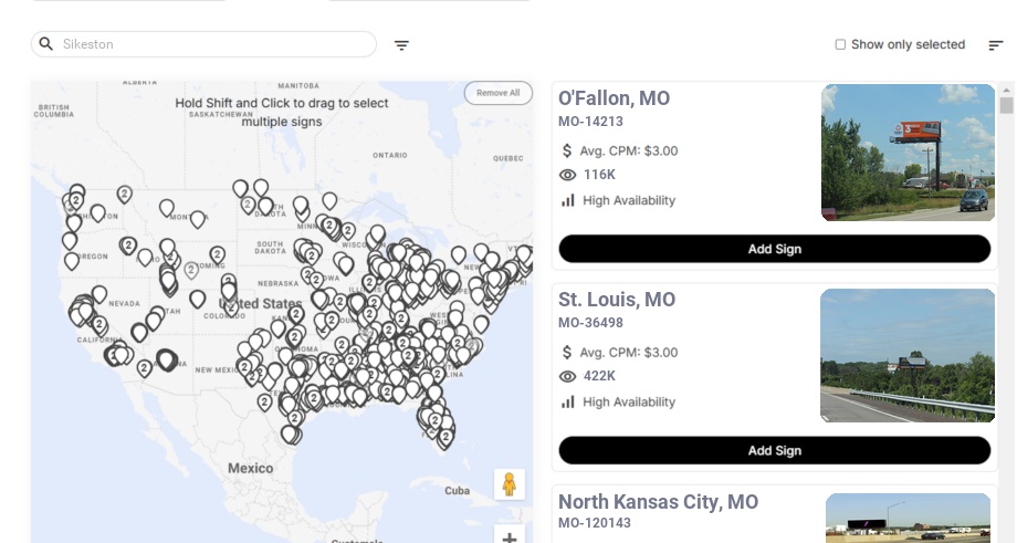 Billboard advertising in Sikeston Mo, Missouri - Choose your favorite location