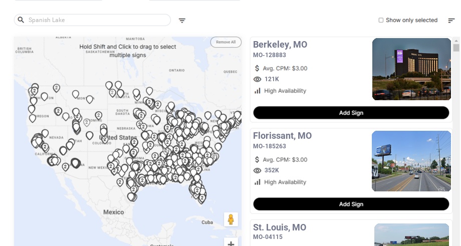 Billboard advertising in Spanish Lake Mo, Missouri - Choose your favorite location