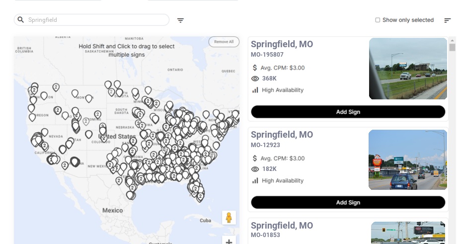 Billboard advertising in Springfield Mo, Missouri - Choose your favorite location