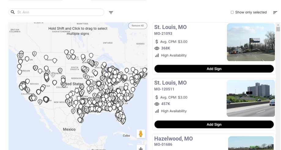 Billboard advertising in St Ann Mo, Missouri - Choose your favorite location