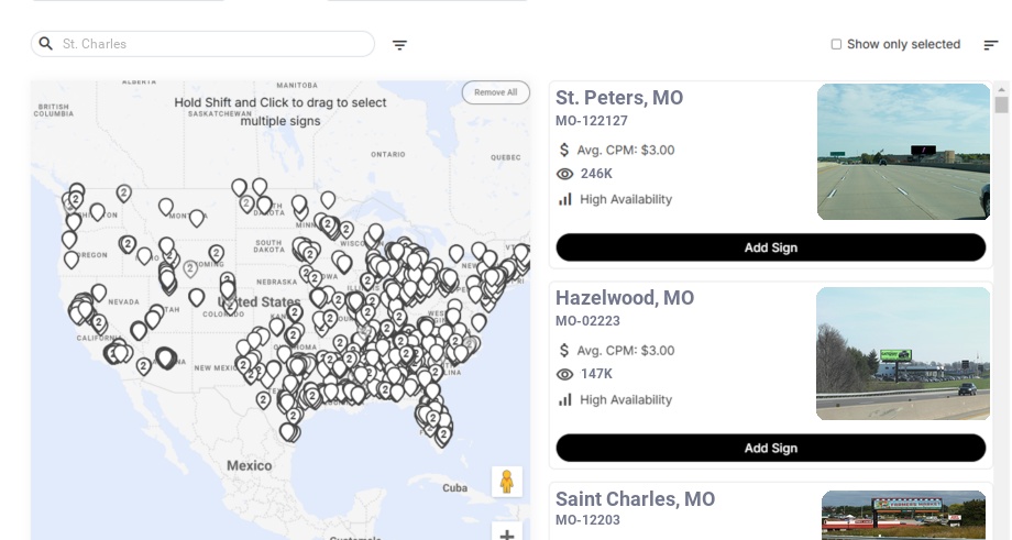 Billboard advertising in St Charles Mo, Missouri - Choose your favorite location