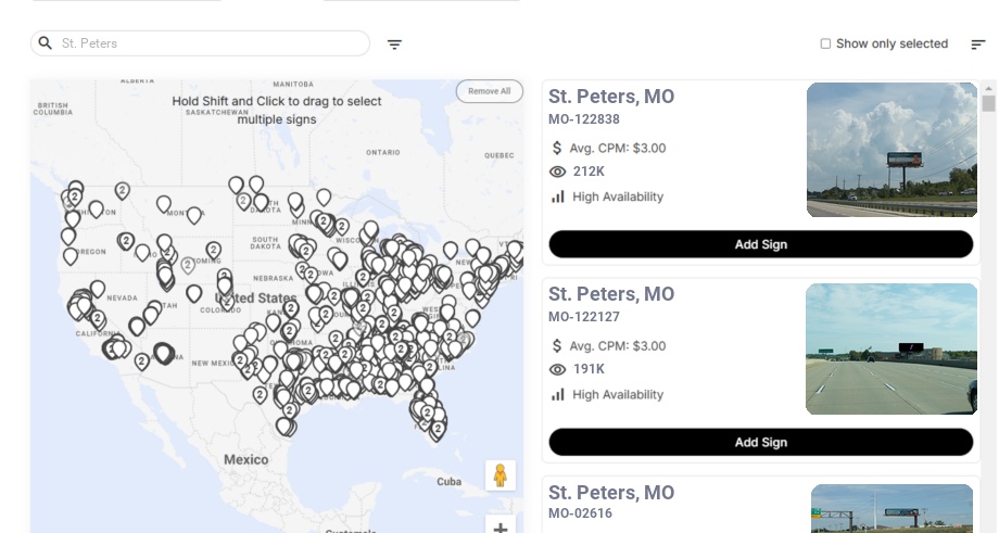 Billboard advertising in St Peters Mo, Missouri - Choose your favorite location