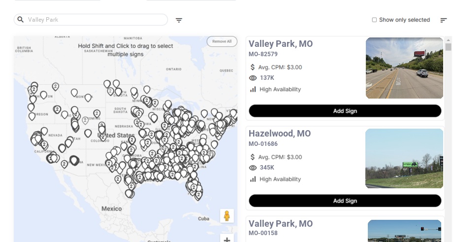 Billboard advertising in Valley Park, Missouri - Choose your favorite location