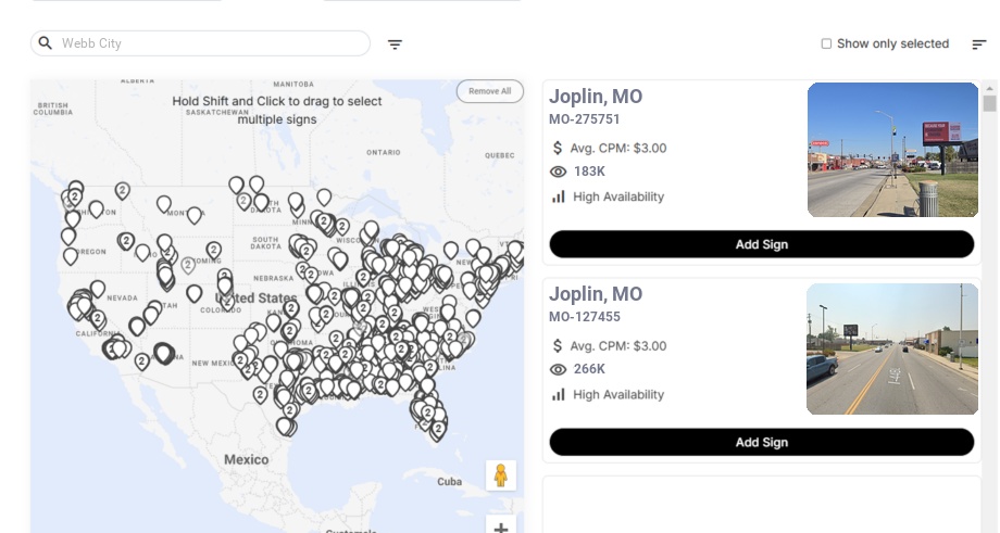 Billboard advertising in Webb City Mo, Missouri - Choose your favorite location