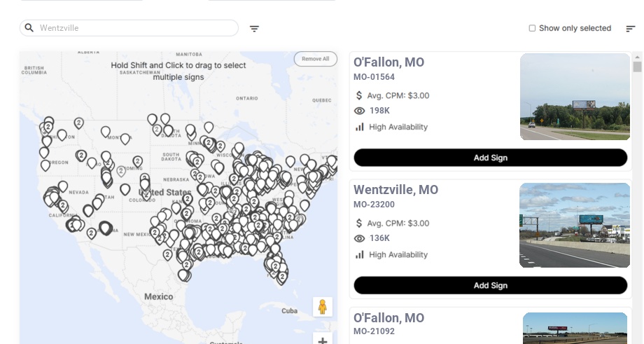 Billboard advertising in Wentzville Mo, Missouri - Choose your favorite location