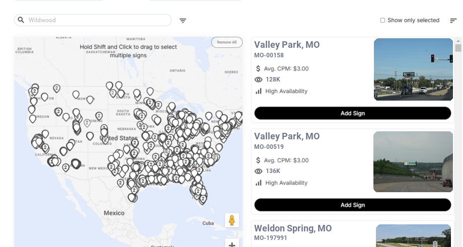 Billboard advertising in Wildwood Mo, Missouri - Choose your favorite location