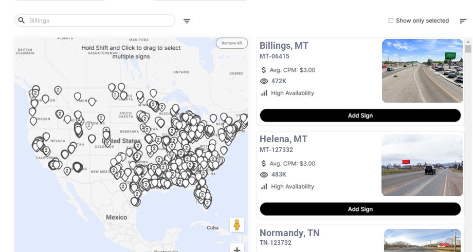 Billboard advertising in Billings Mt, Montana - Choose your favorite location
