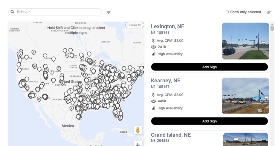 Billboard advertising in Bellevue Ne, Nebraska - Choose your favorite location