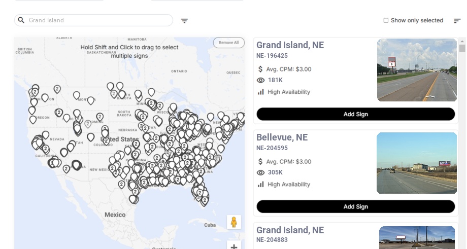 Billboard advertising in Grand Island Ne, Nebraska - Choose your favorite location
