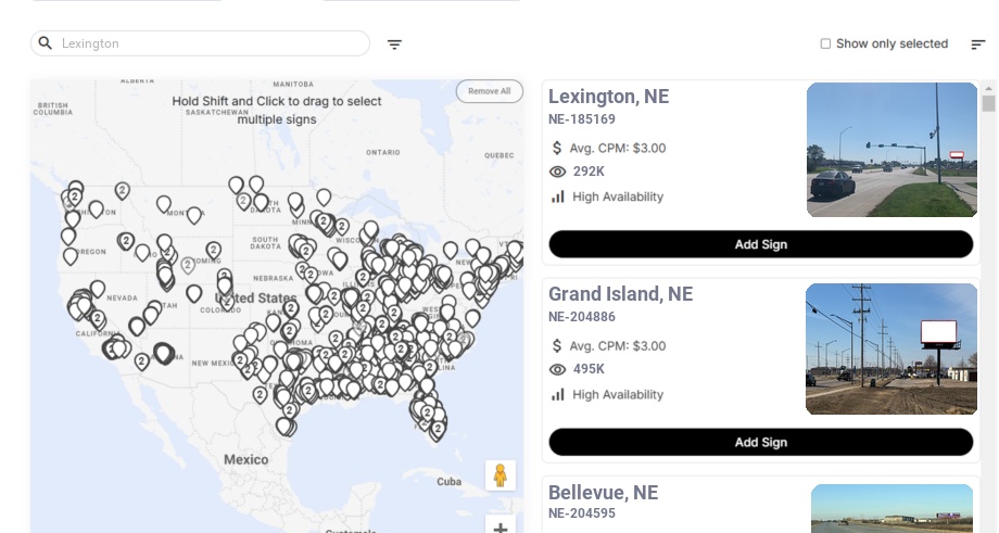 Billboard advertising in Lexington Ne, Nebraska - Choose your favorite location