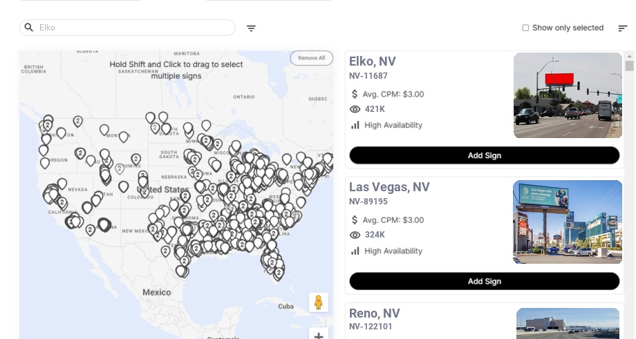 Billboard advertising in Elko Nv, Nevada - Choose your favorite location