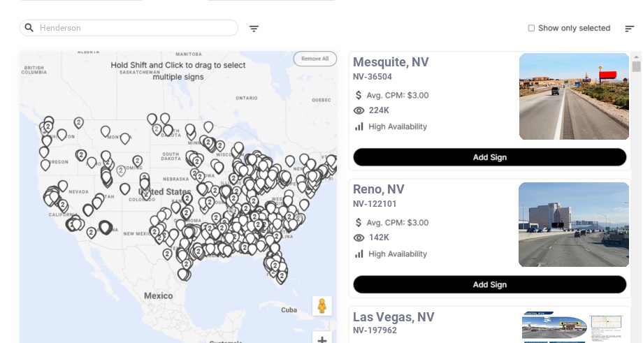 Billboard advertising in Henderson Nv, Nevada - Choose your favorite location
