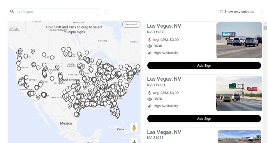 Billboard advertising in Las Vegas, Nevada - Choose your favorite location